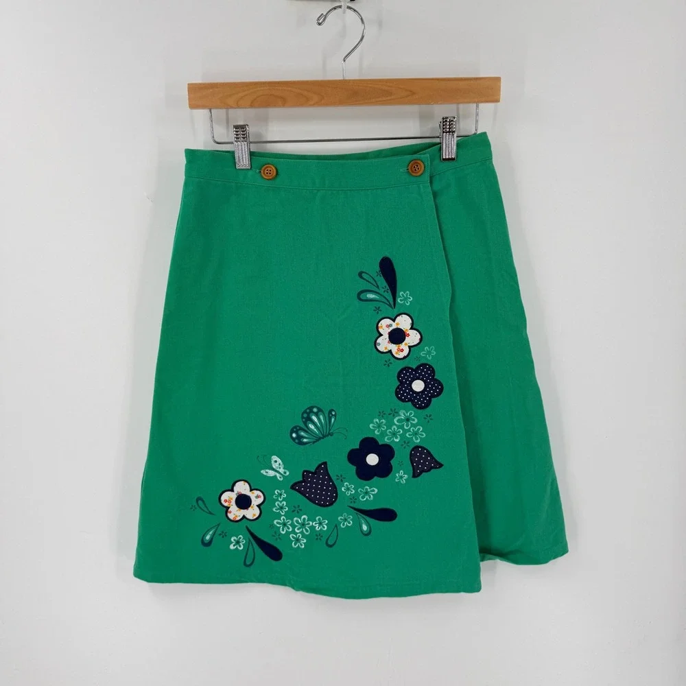 Vintage Zero 4 Marcy Reversible Floral‎ Wrap Skirt Green Cotton A-Line Size 4